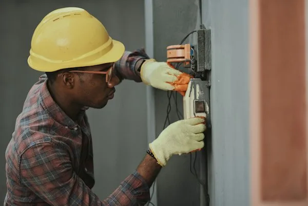 Technician inspecting wiring